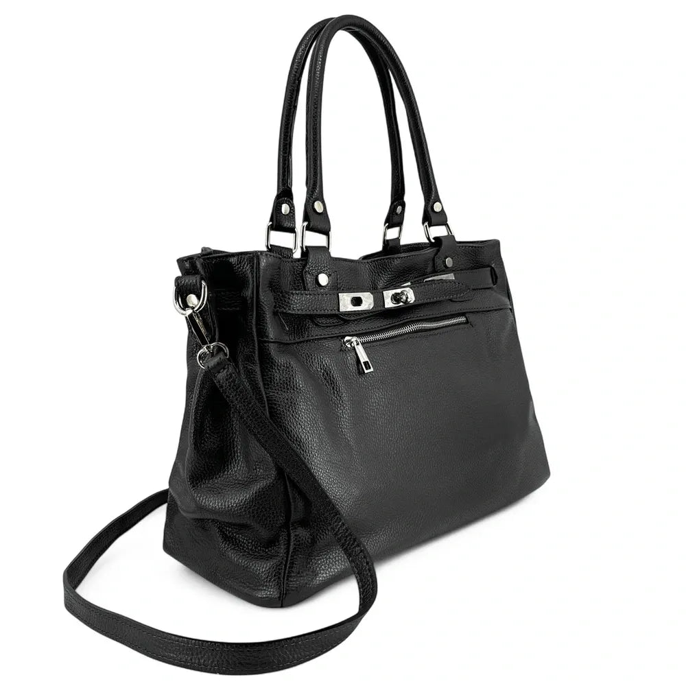 Sac cabas en cuir grainé JANET SILVER Noir