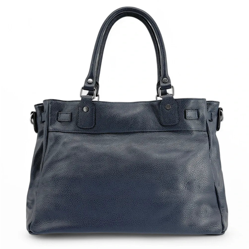 Sac cabas en cuir grainé JANET SILVER Bleu marine