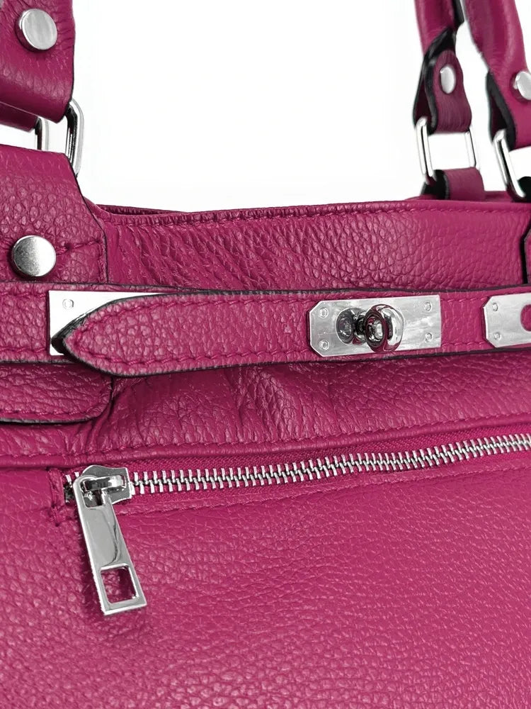 Sac cabas en cuir grainé JANET SILVER Rose fuchsia
