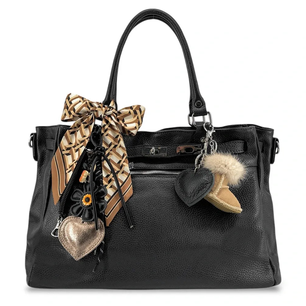 Sac cabas en cuir grainé JANET SILVER Noir