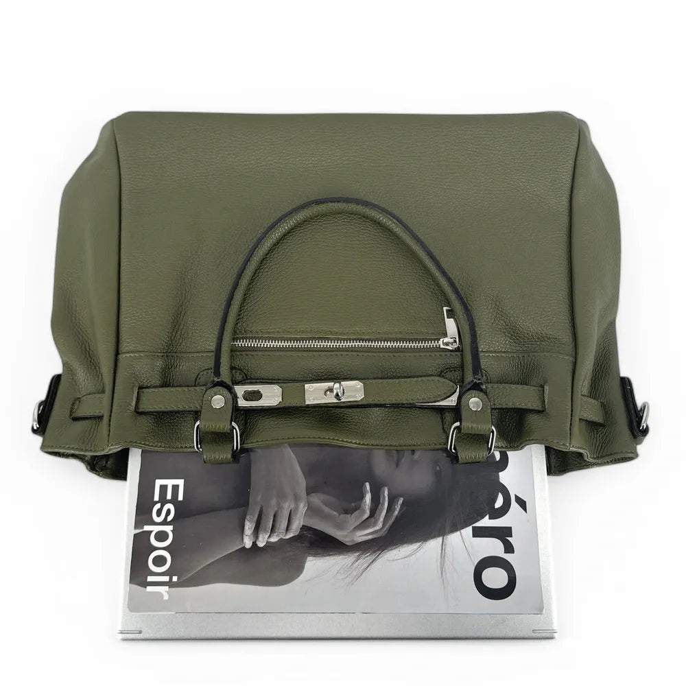 Sac cabas en cuir grainé JANET SILVER Kaki