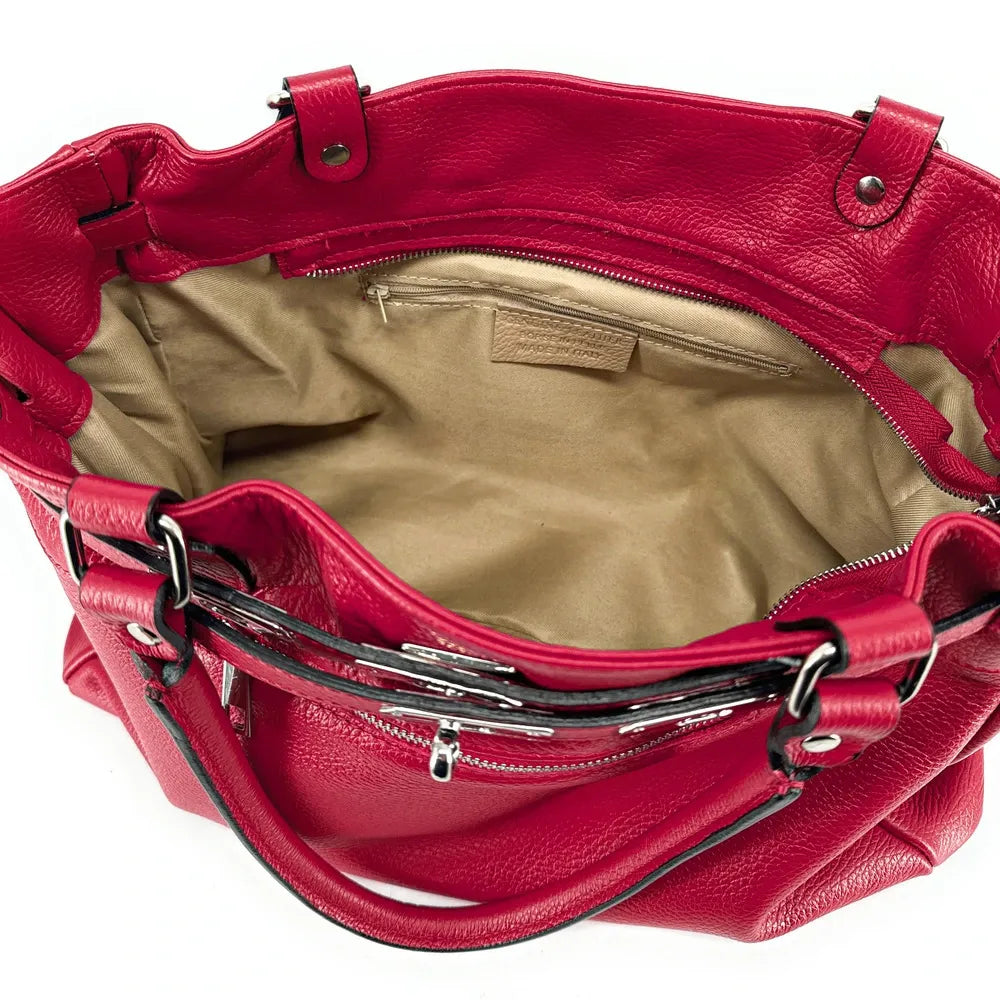 Sac cabas en cuir grainé JANET SILVER Rouge intense