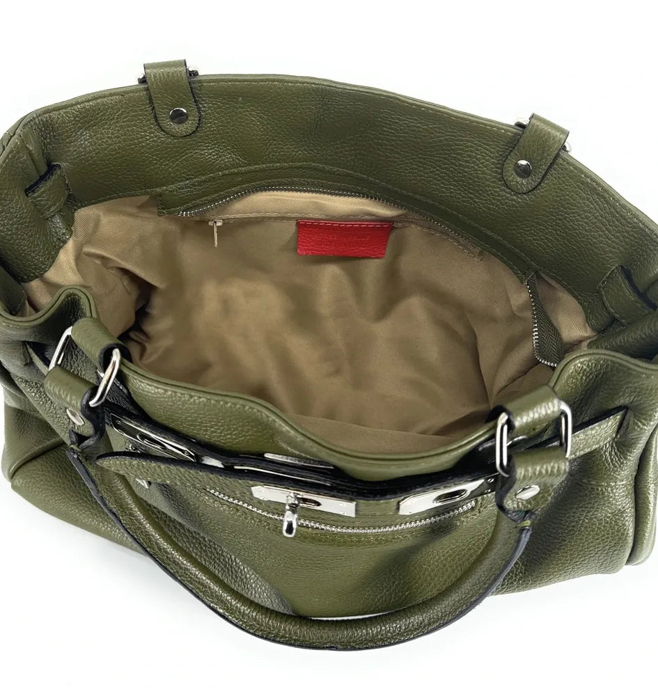 Sac cabas en cuir grainé JANET SILVER Kaki