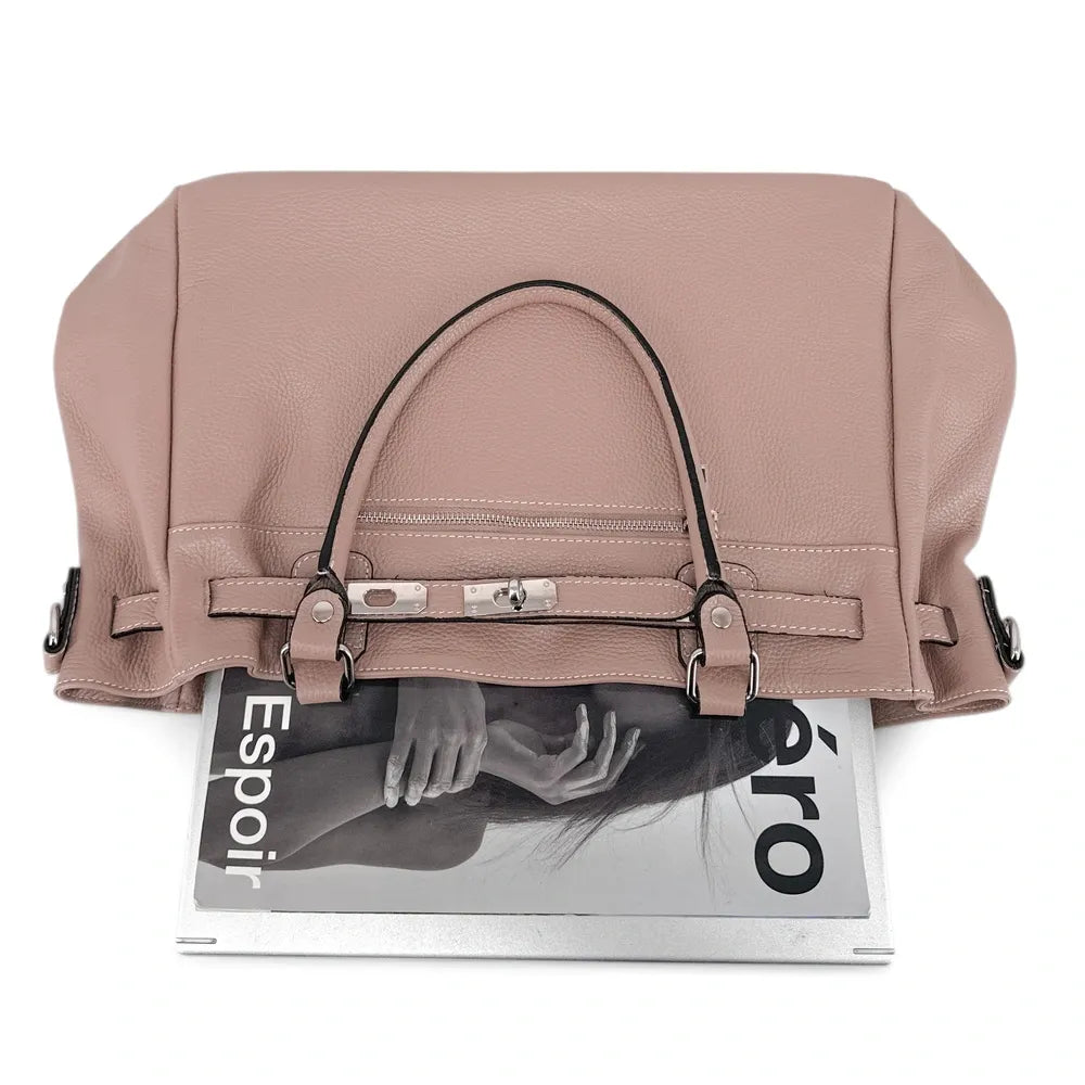 Sac cabas en cuir grainé JANET SILVER Rose nude