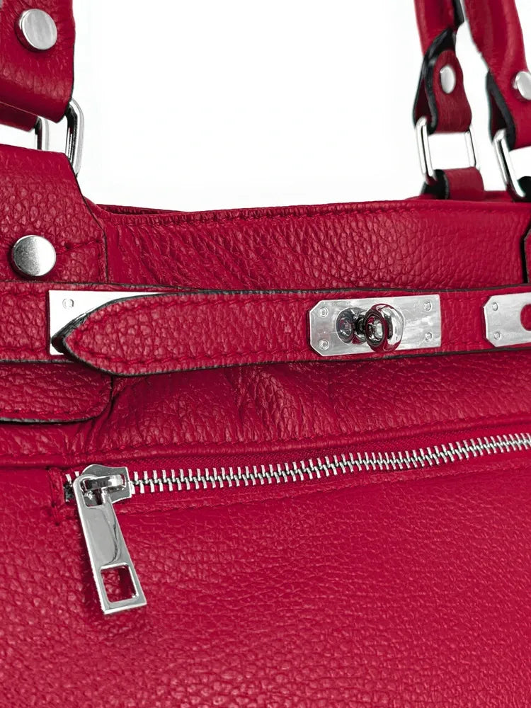 Sac cabas en cuir grainé JANET SILVER Rouge intense