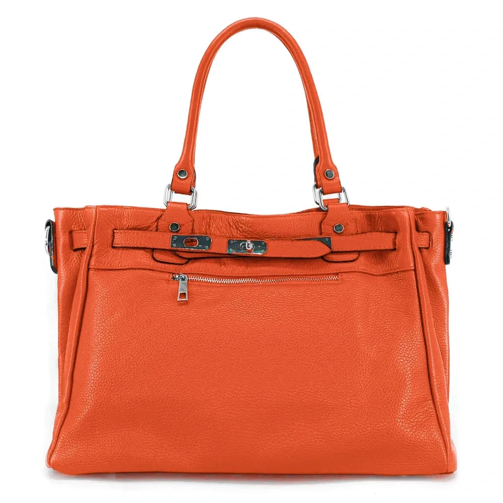 Sac cabas en cuir grainé JANET SILVER Mandarine