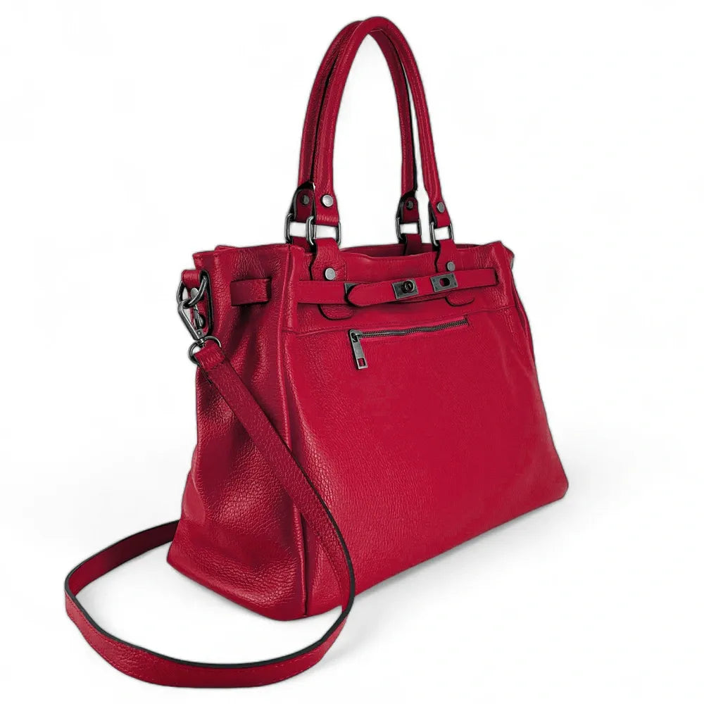 Sac cabas en cuir grainé JANET SILVER Rouge intense