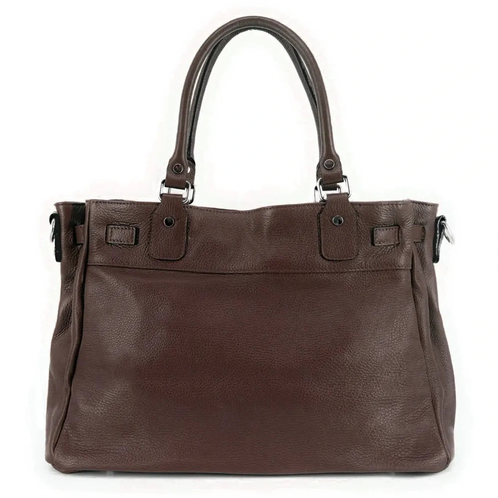 Sac cabas en cuir grainé JANET SILVER Chocolat