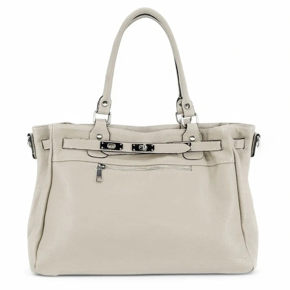 Sac cabas en cuir grainé JANET SILVER Beige crème
