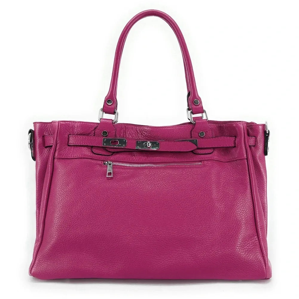 Sac cabas en cuir grainé JANET SILVER Rose fuchsia