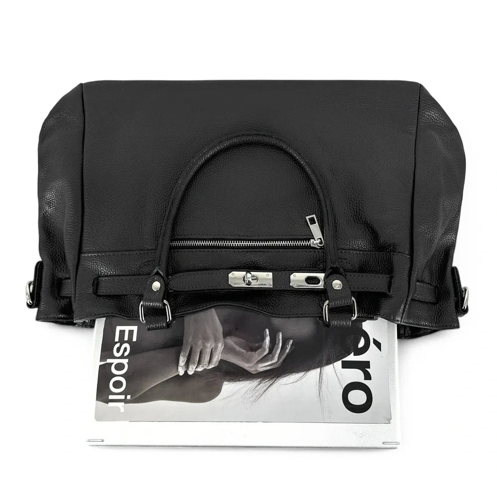 Sac cabas en cuir grainé JANET SILVER Noir