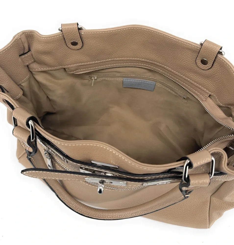 Sac cabas en cuir grainé JANET SILVER Taupe