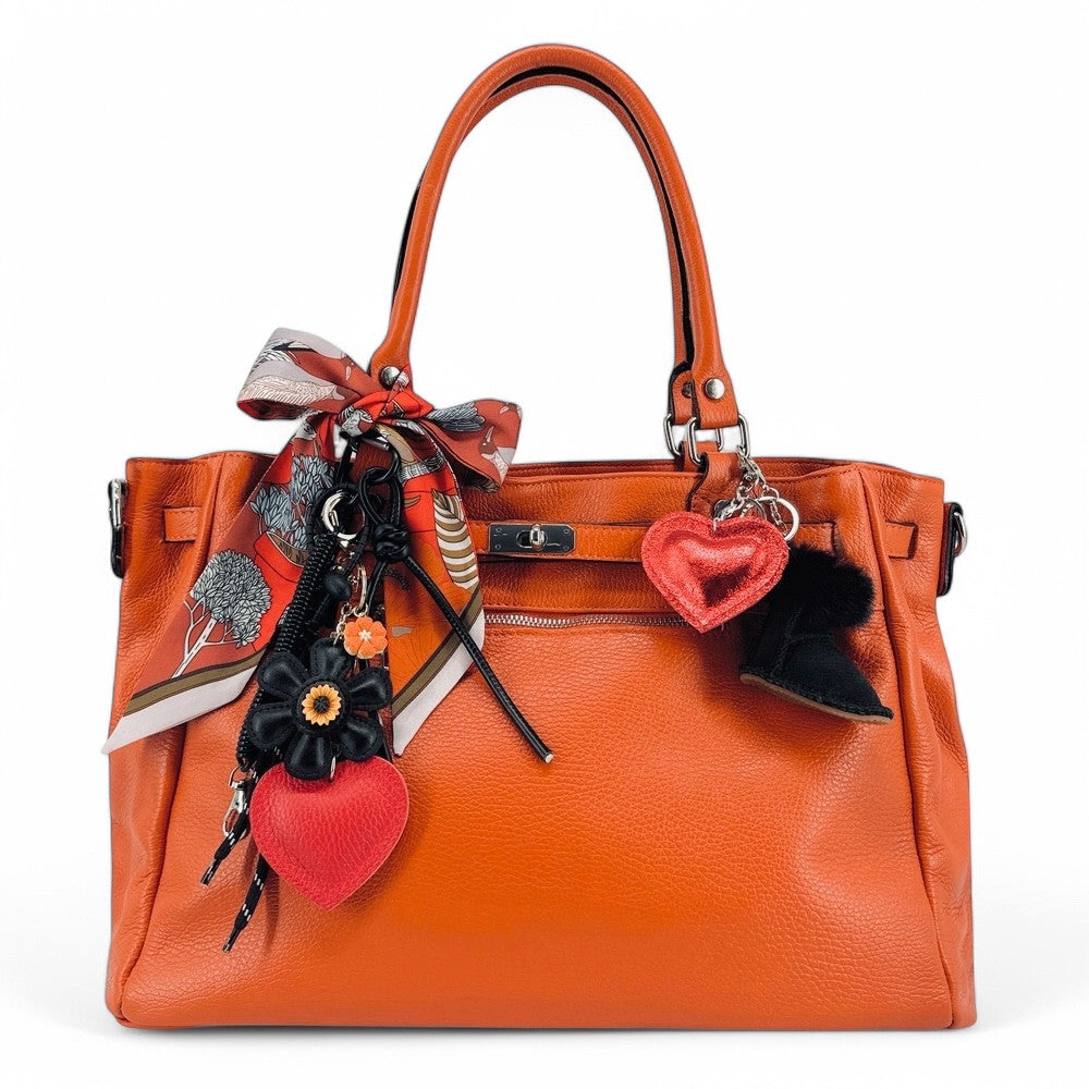 Sac cabas en cuir grainé JANET SILVER Mandarine