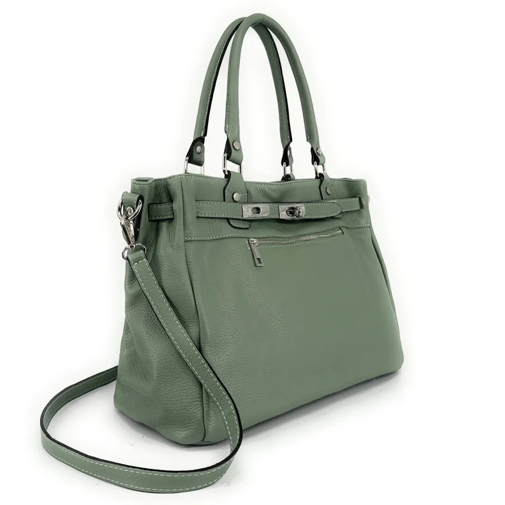 Sac cabas en cuir grainé JANET SILVER Vert pastel