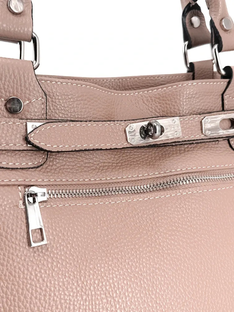 Sac cabas en cuir grainé JANET SILVER Rose nude