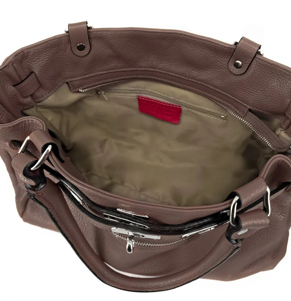 Sac cabas en cuir grainé JANET SILVER Chocolat