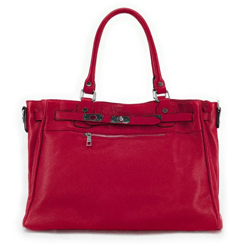 Sac cabas en cuir grainé JANET SILVER Rouge intense