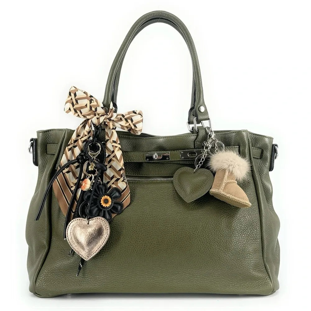 Sac cabas en cuir grainé JANET SILVER Kaki