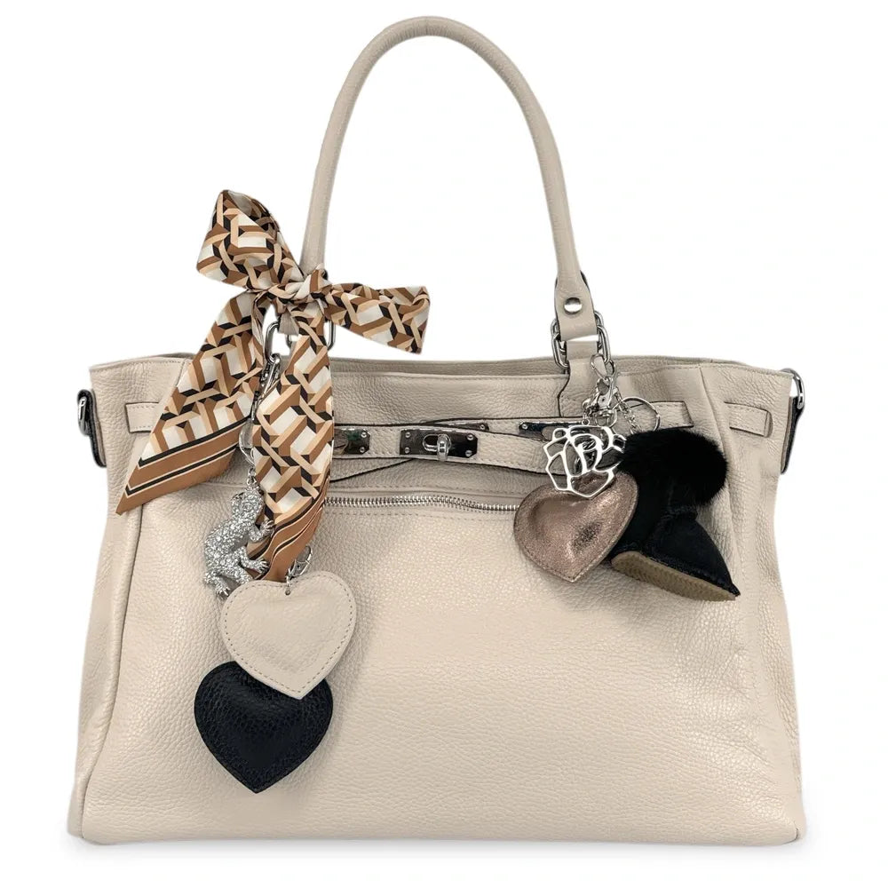 Sac cabas en cuir grainé JANET SILVER Beige crème