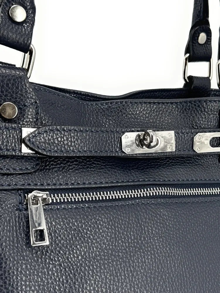 Sac cabas en cuir grainé JANET SILVER Bleu marine