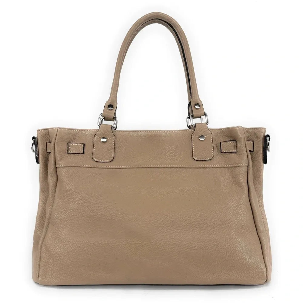 Sac cabas en cuir grainé JANET SILVER Taupe