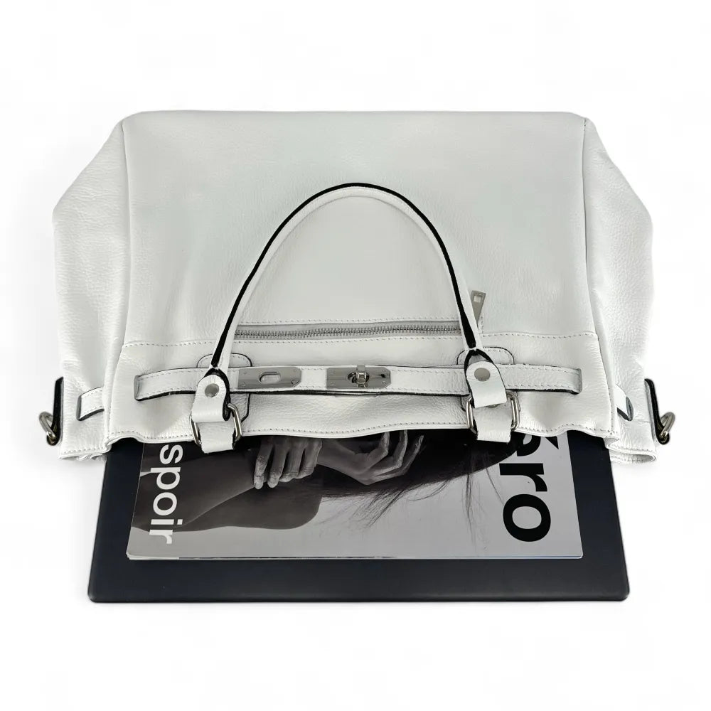 Sac cabas en cuir grainé JANET SILVER Blanc
