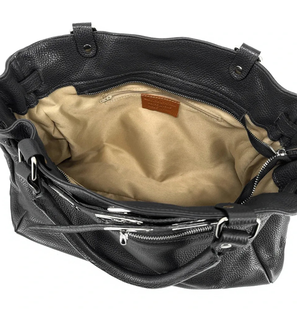 Sac cabas en cuir grainé JANET SILVER Noir