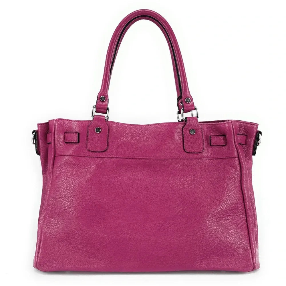 Sac cabas en cuir grainé JANET SILVER Rose fuchsia