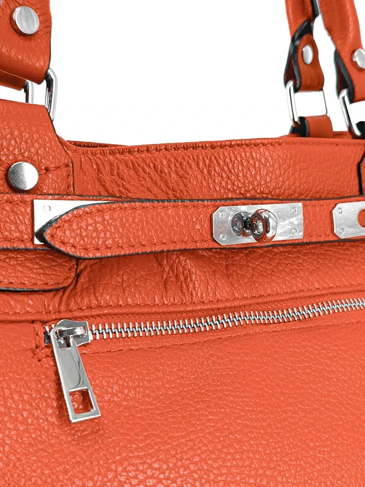 Sac cabas en cuir grainé JANET SILVER Mandarine