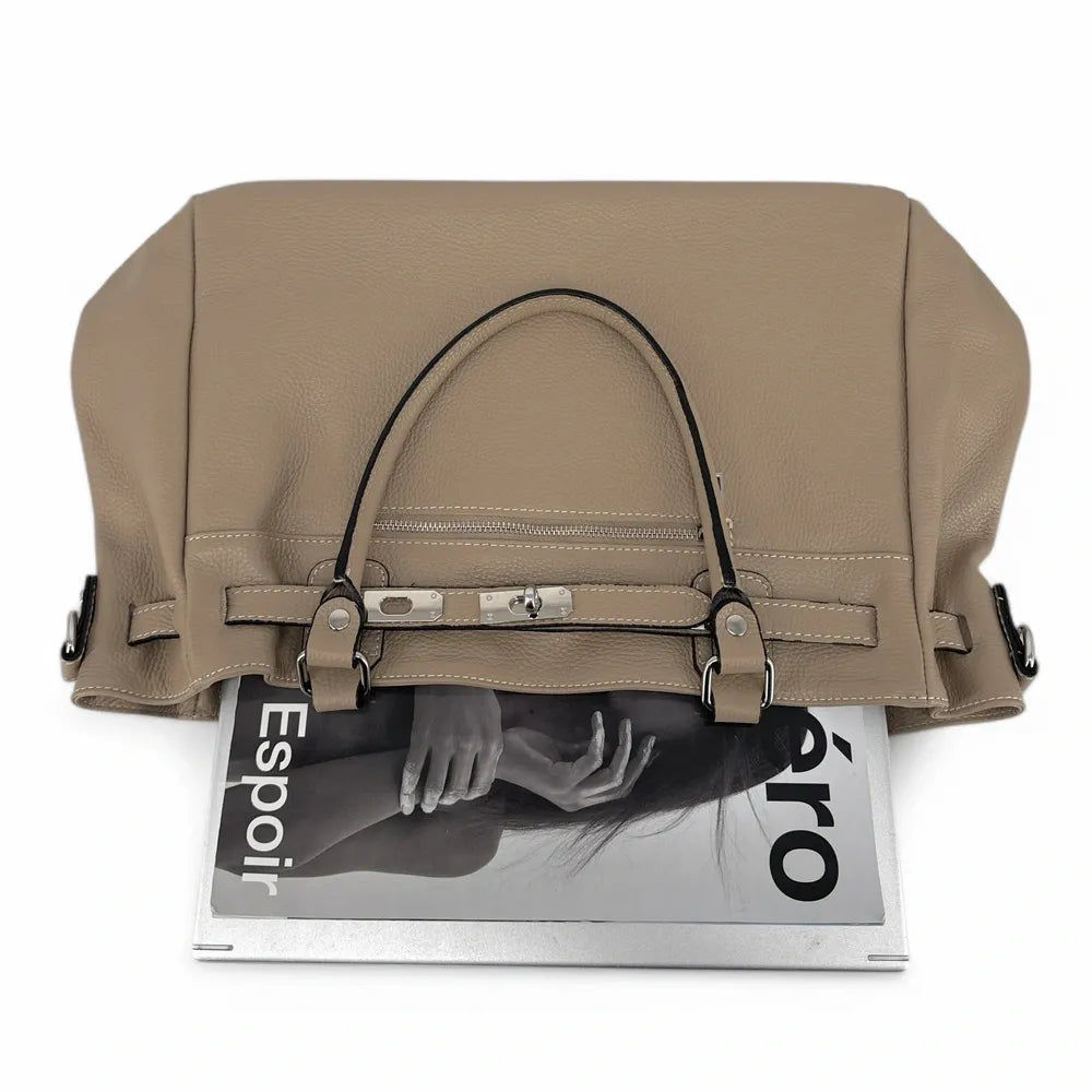 Sac cabas en cuir grainé JANET SILVER Taupe