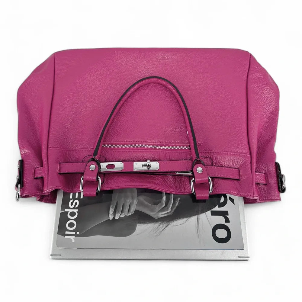 Sac cabas en cuir grainé JANET SILVER Rose fuchsia