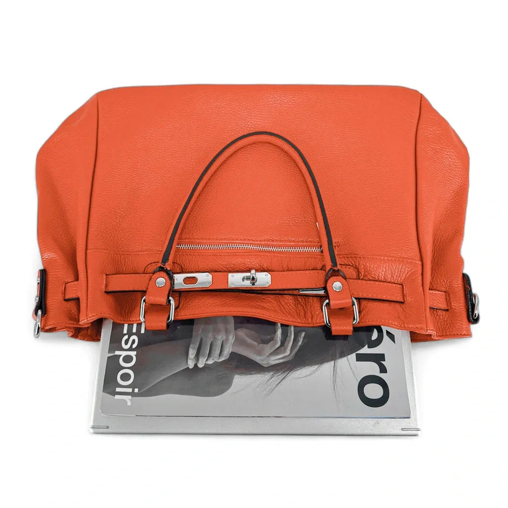 Sac cabas en cuir grainé JANET SILVER Mandarine