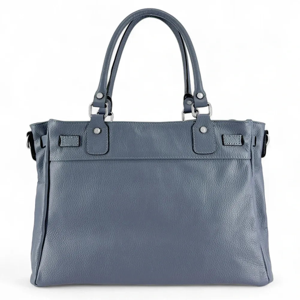 Sac cabas en cuir grainé JANET SILVER Bleu glacier