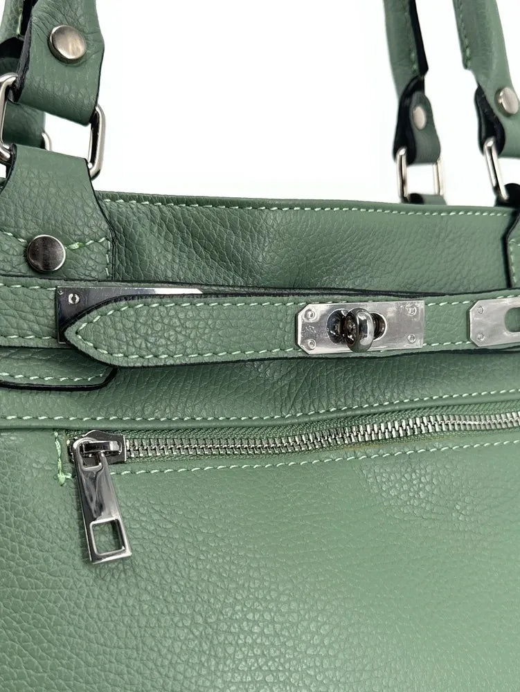 Sac cabas en cuir grainé JANET SILVER Vert pastel