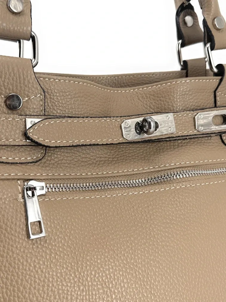 Sac cabas en cuir grainé JANET SILVER Taupe