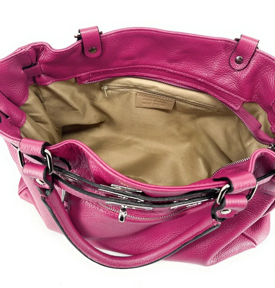 Sac cabas en cuir grainé JANET SILVER Rose fuchsia
