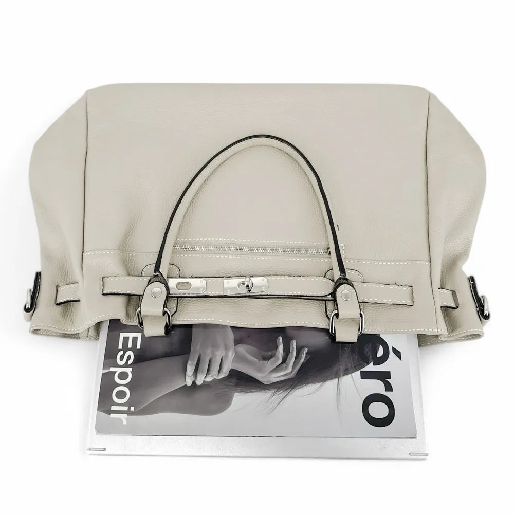 Sac cabas en cuir grainé JANET SILVER Beige crème