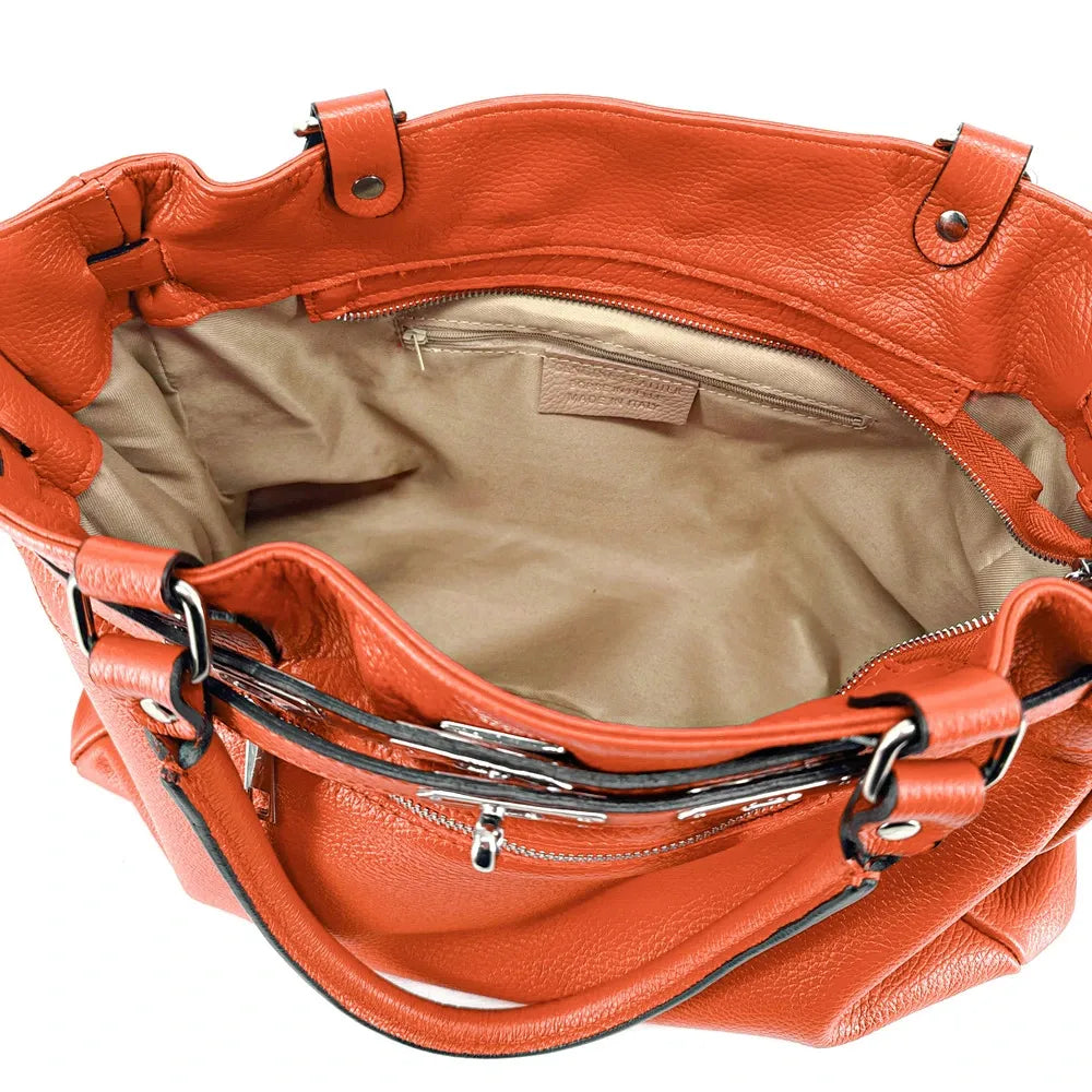 Sac cabas en cuir grainé JANET SILVER Mandarine