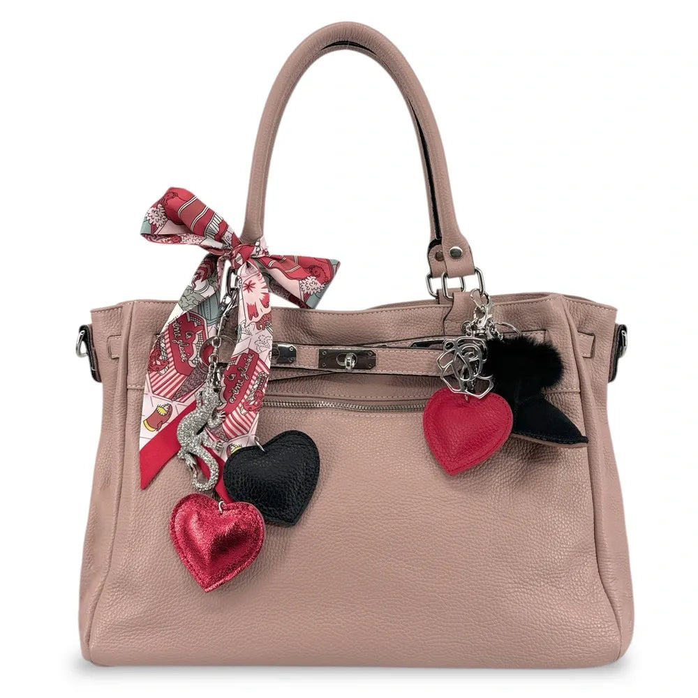Sac cabas en cuir grainé JANET SILVER Rose nude