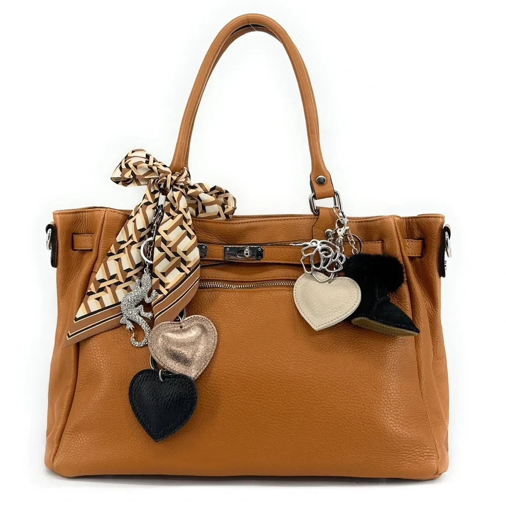Sac cabas en cuir grainé JANET SILVER Camel clair