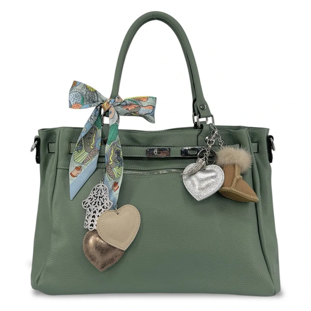 Sac cabas en cuir grainé JANET SILVER Vert pastel