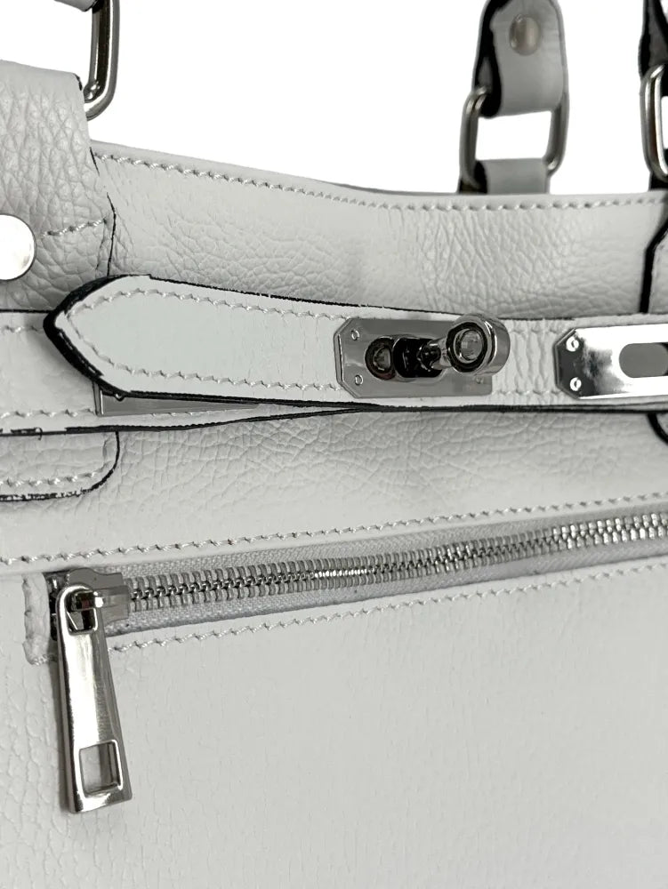 Sac cabas en cuir grainé JANET SILVER Blanc