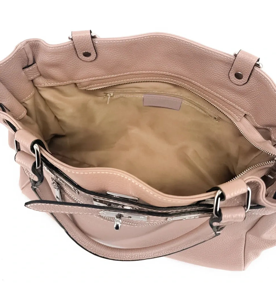 Sac cabas en cuir grainé JANET SILVER Rose nude