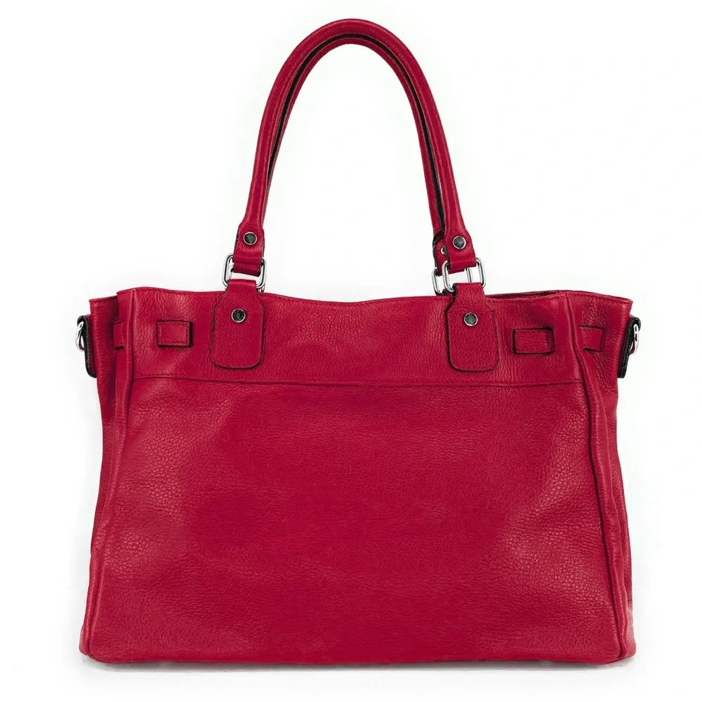 Sac cabas en cuir grainé JANET SILVER Rouge intense