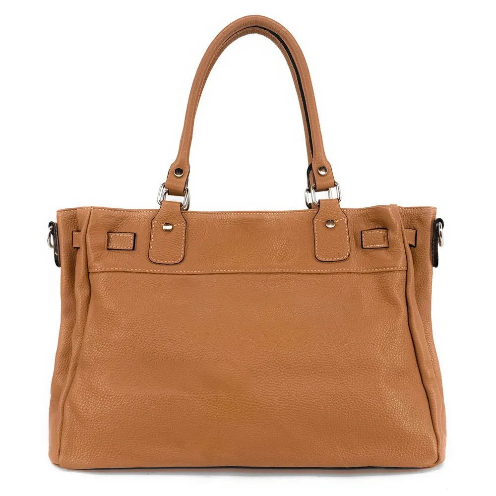 Sac cabas en cuir grainé JANET SILVER Camel foncé