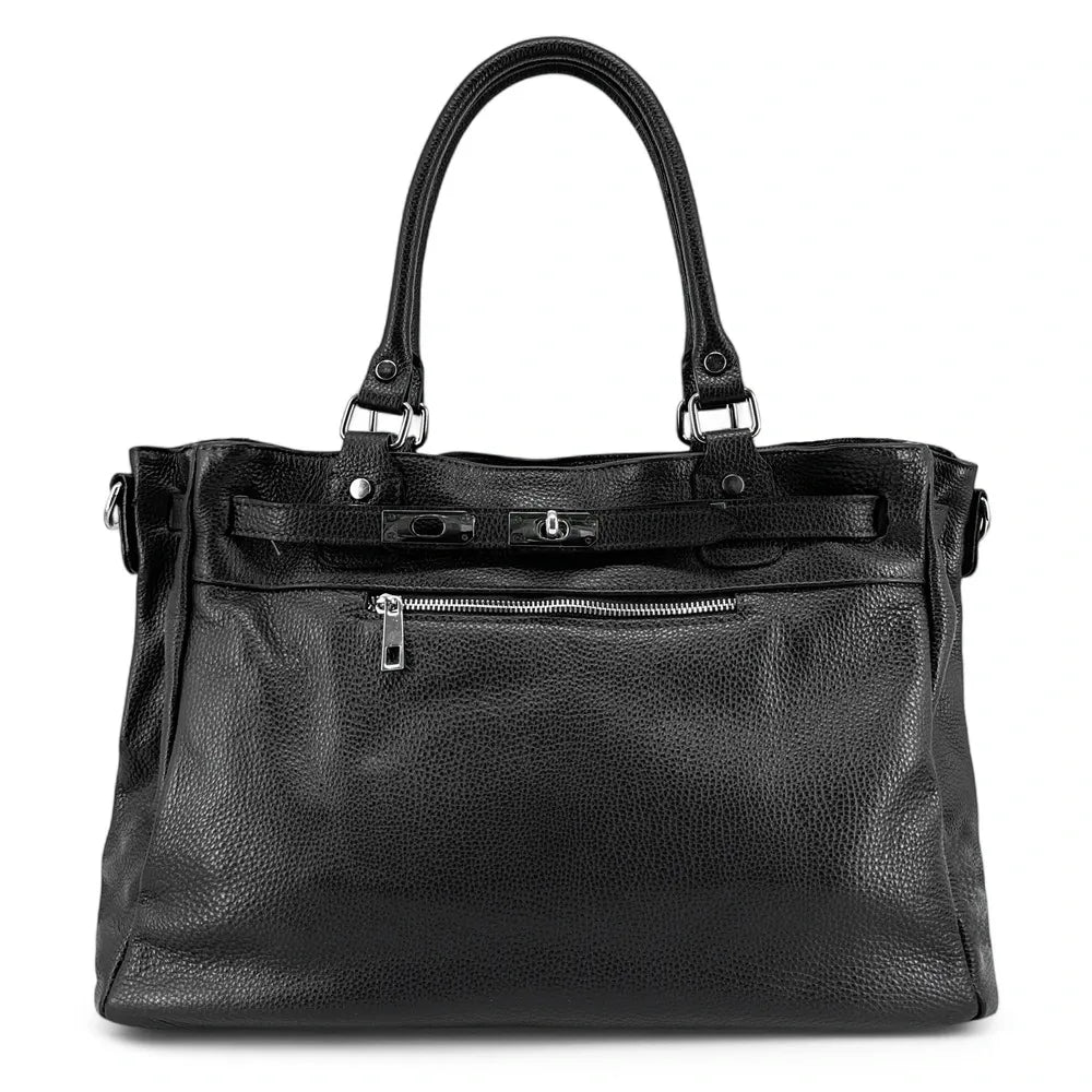 Sac cabas en cuir grainé JANET SILVER Noir