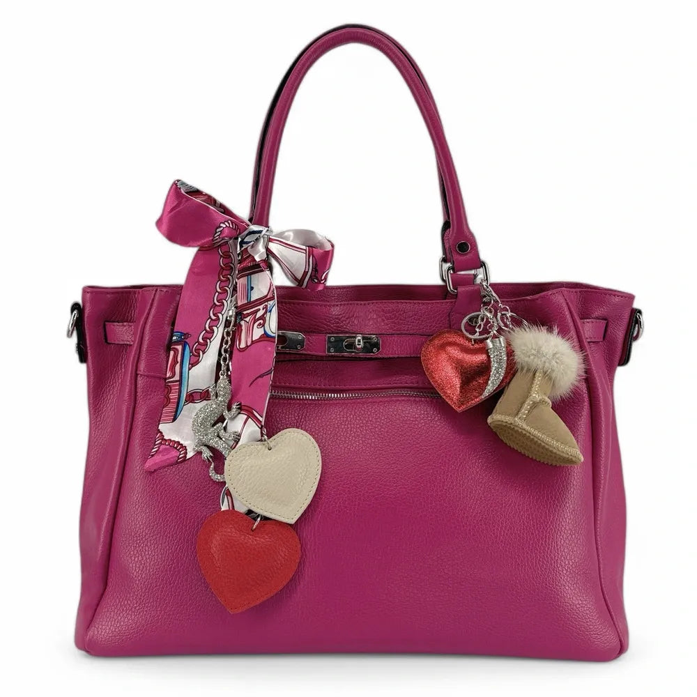 Sac cabas en cuir grainé JANET SILVER Rose fuchsia
