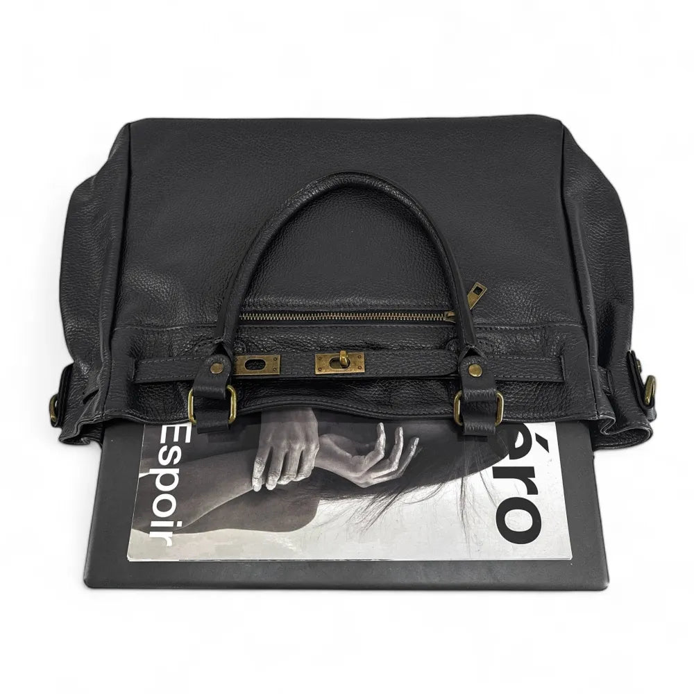 Sac cabas en cuir grainé JANET Noir