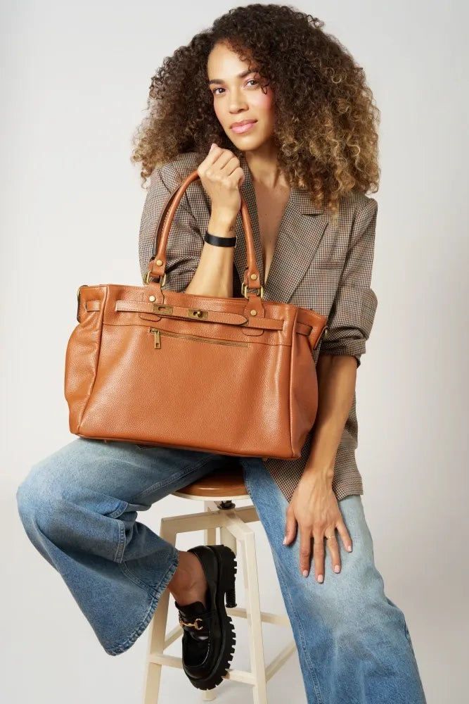 Sac cabas en cuir grainé JANET Camel