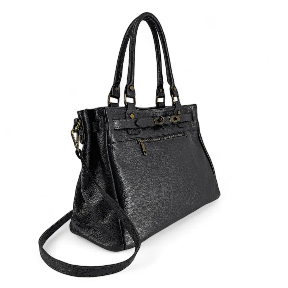 Sac cabas en cuir grainé JANET Noir